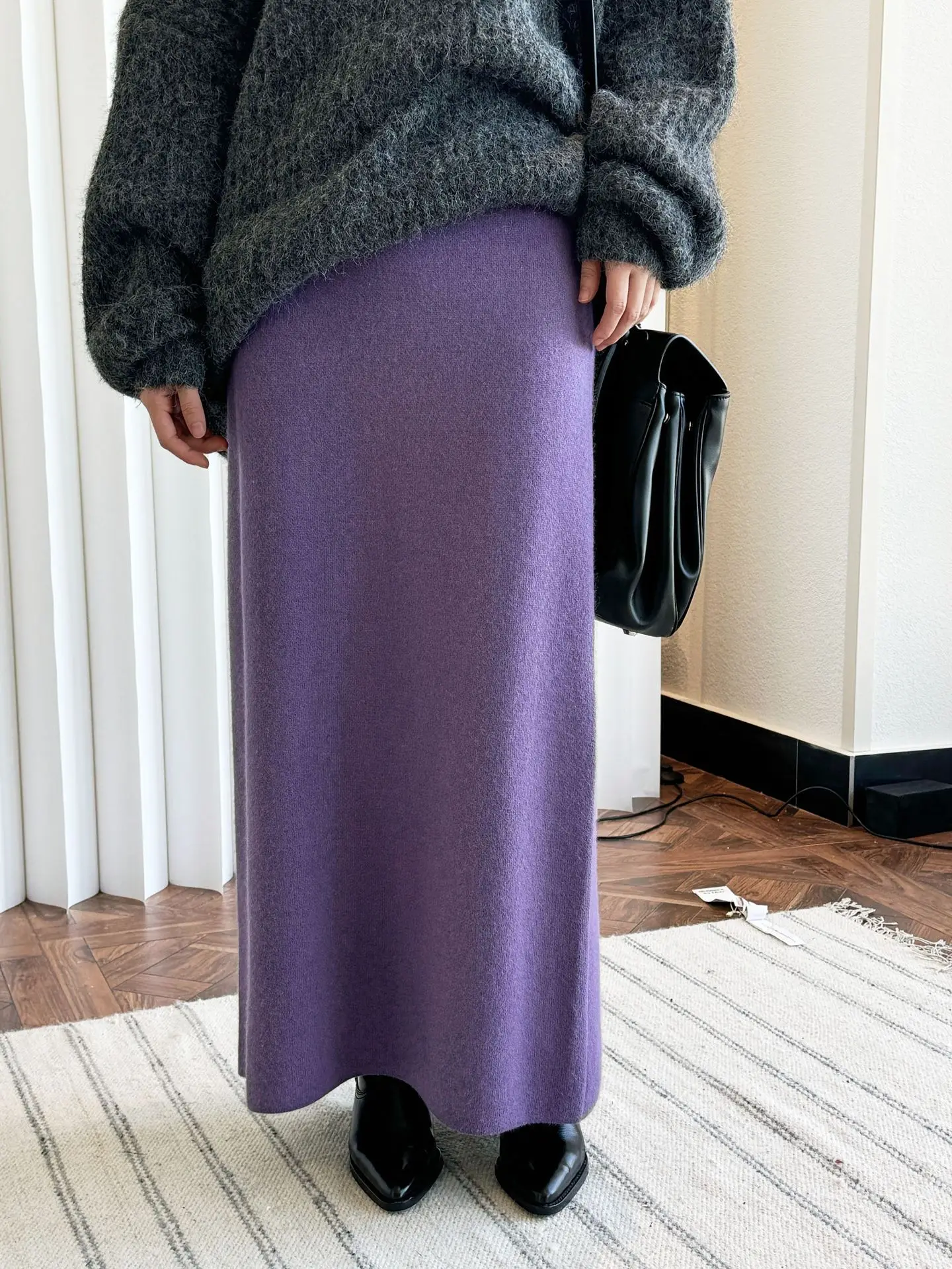 

Autumn and Winter Women's Casual Solid Color High Waist Loose Knitted Half Skirt