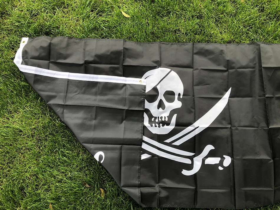 SKY FLAG 3x5Fts 90X150cm Double Broken Skull With Knife Pirate Flag Jack Rackham Jolly Roger Flag For Decoration