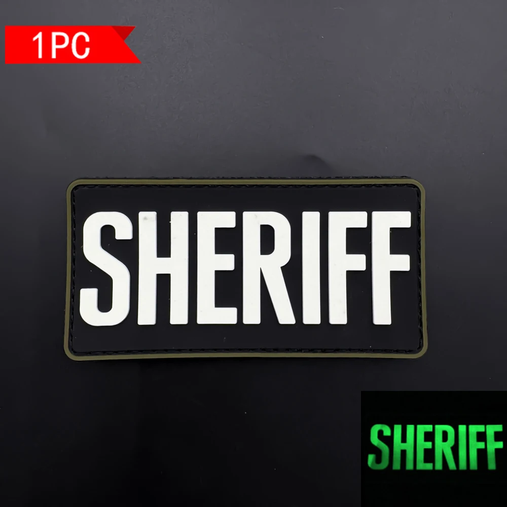 ملصق شارة من مادة PVC بنمط شريف، مع تأثير متوهج في الظلام، لديه خطاف على الظهر، مناسب لتزيين الحقائب وحقائب الظهر والسترات والملابس، ملصق رقعة مطرز، مطاط ناعم