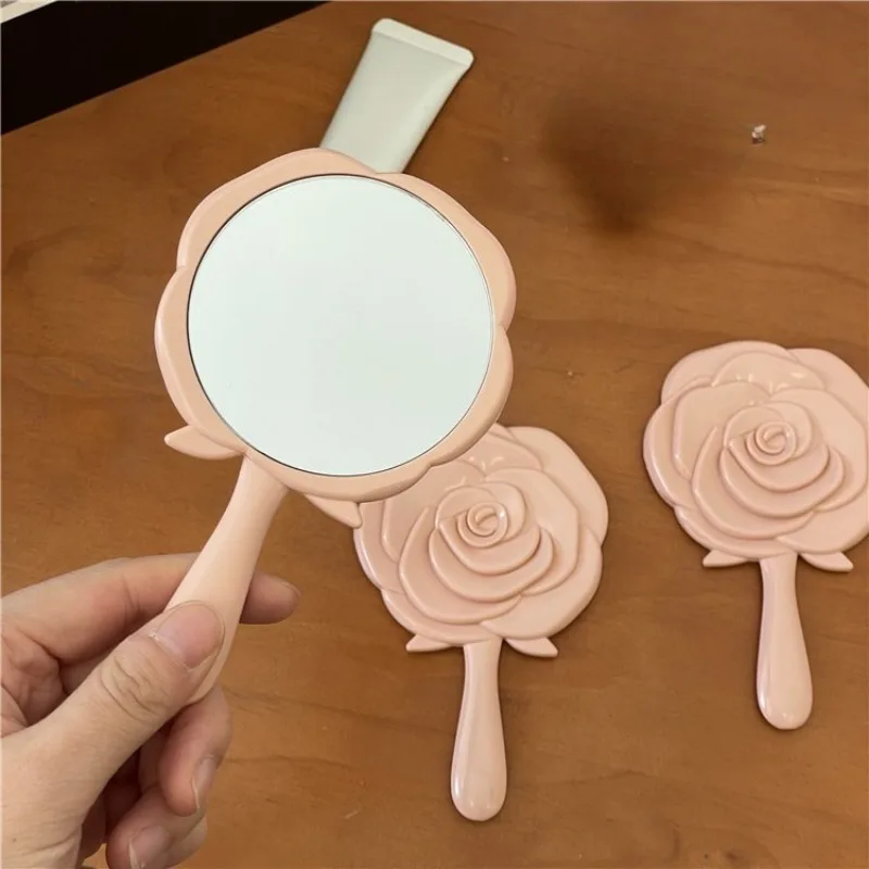 Teenage Girl Heart Rose Flower Small Makeup Mirror Portable Handheld Mini Makeup Mirror Carry Small Mirror