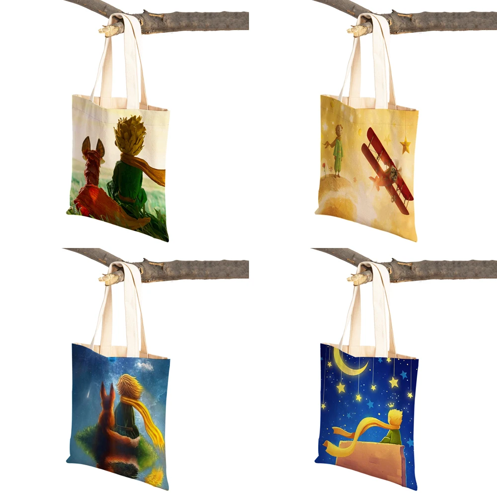 Little Prince  Women Shopping Bag Double Print Fashion Classic Cartoon Anime Student Canvas Travel Tote for Children Boys Girl