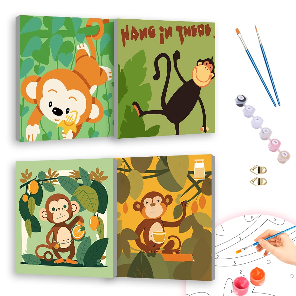 

RUOPOTY Diy Painting By Numbers For Beginner monkey 20x20cm With Frame Watercolor Crafts Drawing Canvas Artwork Set Home Decor