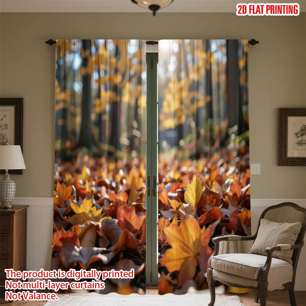 

2D flat printing 2pcs Party Window Curtains Autumn Forest Sunlight Digital Printed Polyester Drapes Birthday Party for Bedroom