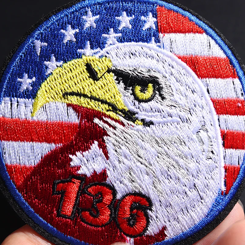 Round American Eagle Size: 8.1x8.1cmEmbroidery Patches for T-shirt Iron on Stripes Appliques Clothes Stickers Clothing Badges