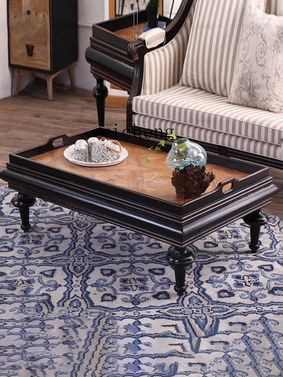 

ZYA Solid Wood Coffee Table Living Room Coffee Table Small Apartment Walnut Color Vintage Small Table