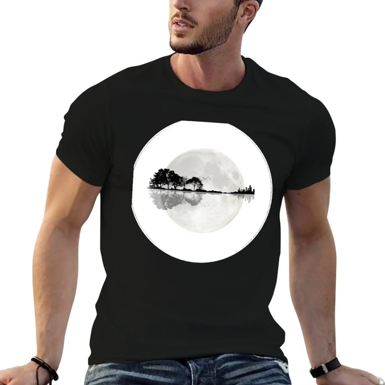 

Moonlight Nature Guitar T-Shirt for a boy blanks cotton graphic tees vintage Men's t-shirt