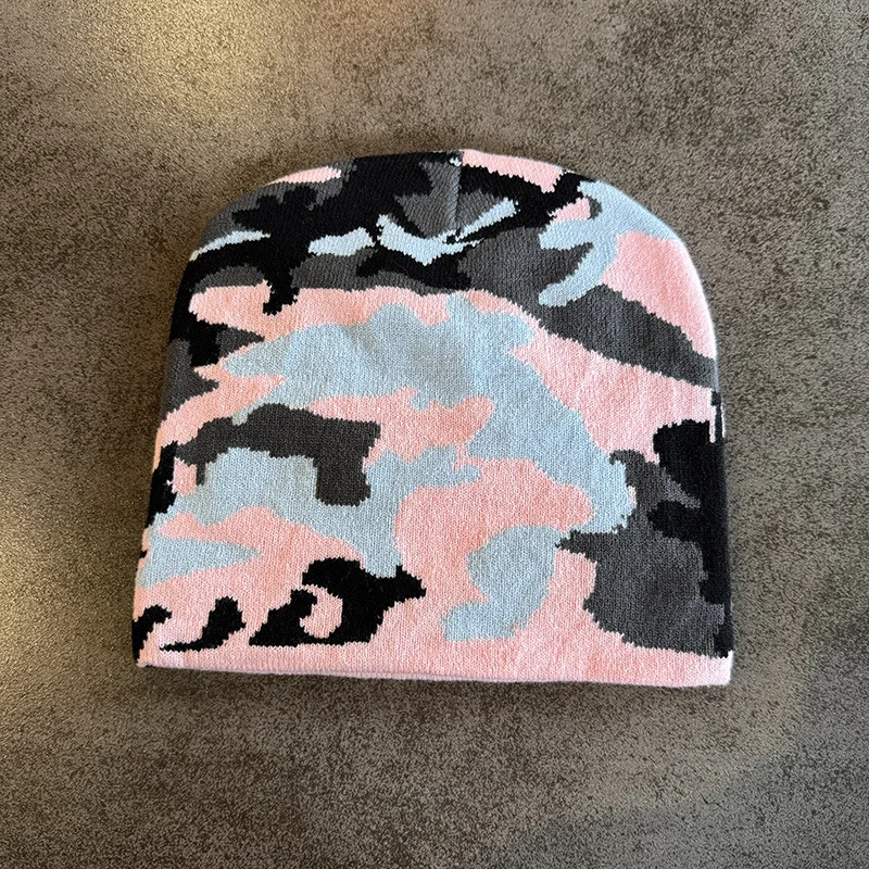 الخريف والشتاء النمط الأوروبي الجديد التمويه كتلة اللون قبعات منسوجة الدافئة تنوعا الهيب هوب بيني الشارع موضة في الهواء الطلق #6