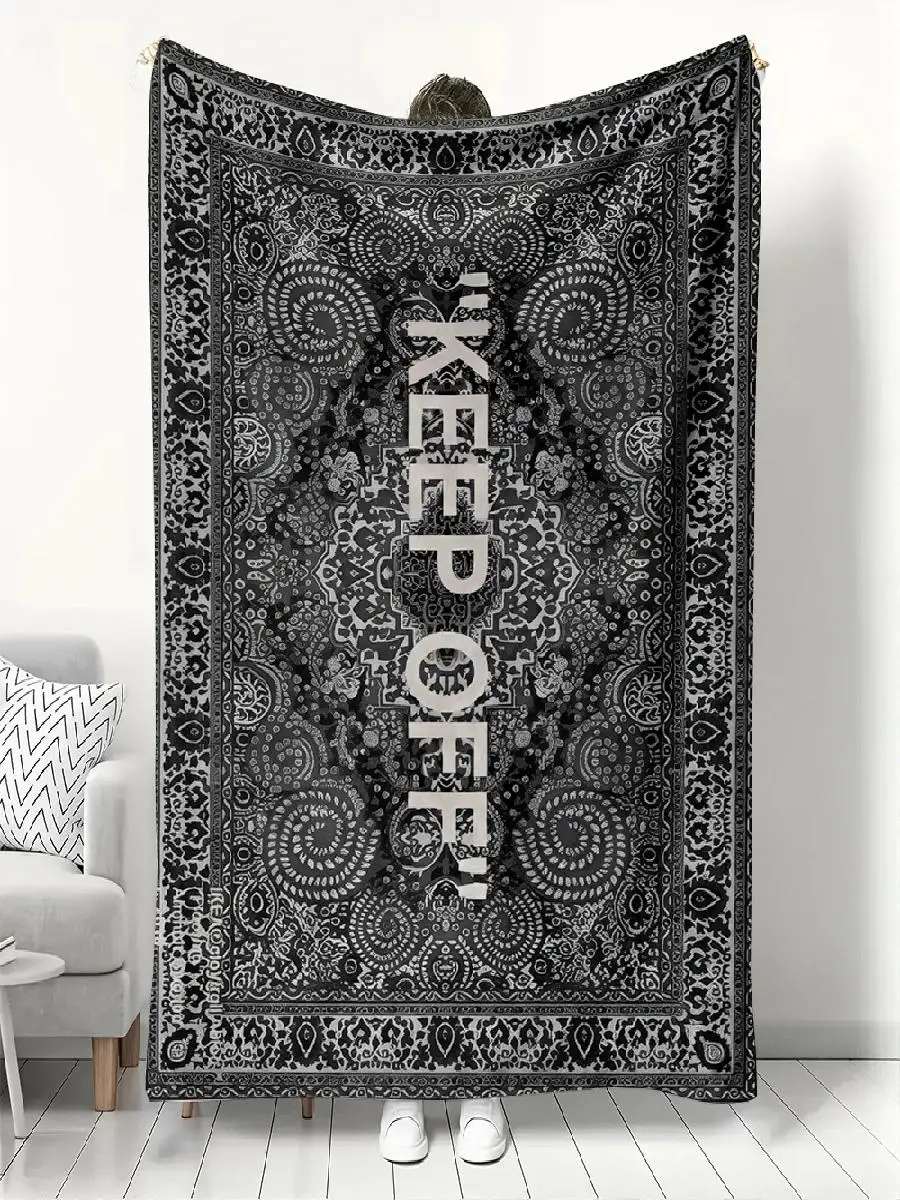 Keep Off Bandana Pattern Flannel Blanket Retro Black White Paisley Throw for Edgy Home Decor Soft Cozy Sofa Warmth
