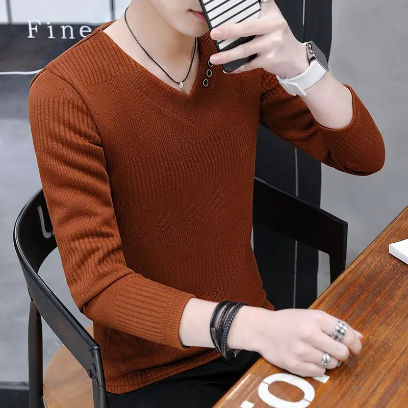 Fashion V-Neck Spliced Button Solid Color T-Shirt Men\'s Clothing 2024 Spring New Loose All-match Pullovers Tops Korean Tee Shirt