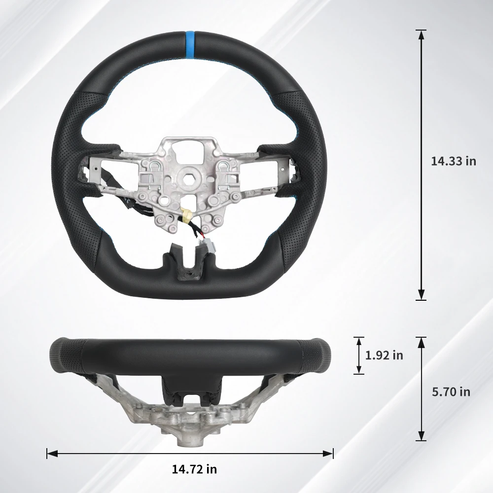 عجلة قيادة جلدية Fot Ford Mustang 2015 2016 2017 عجلة قيادة جلدية ناعمة سوداء مع خط مركزي للخياطة الزرقاء