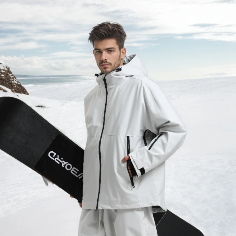 

2025 Solid Skiing Jacket Winter Hooded Sports Snowboarding Tops New Windproof Men Women Waterproof Ski Coats Breathable Loose