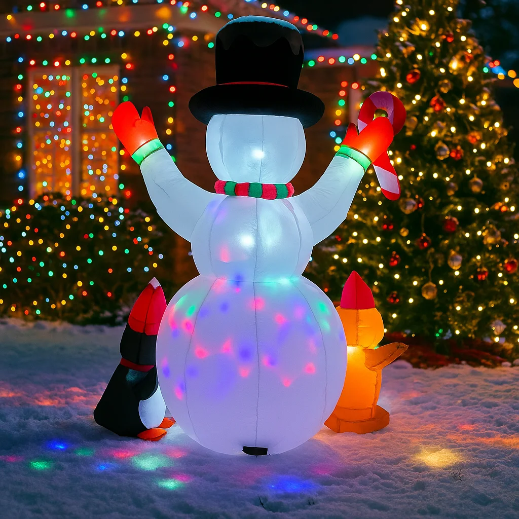 1,8 m/5,9 ft aufblasbare Schneemann Pinguin Lebkuchen Geschenkboxen LED-Leuchten Home Dekorationen Spielzeug Hof Weihnachten Urlaub Dekor liefert