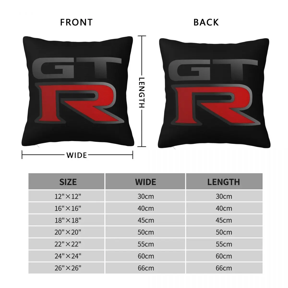 GT-R Logo Square Pillowcase Polyester Linen Velvet Pattern Zip Decor Car Cushion Cover