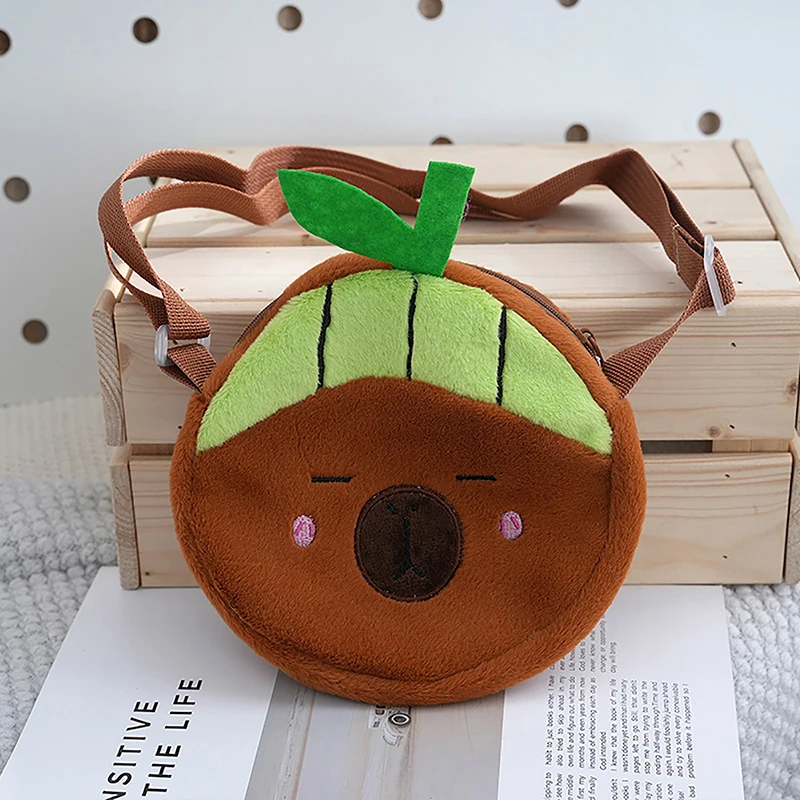 Capibara Capybara de felpa de dibujos animados, monedero cruzado de gran capacidad, bolsa de almacenamiento