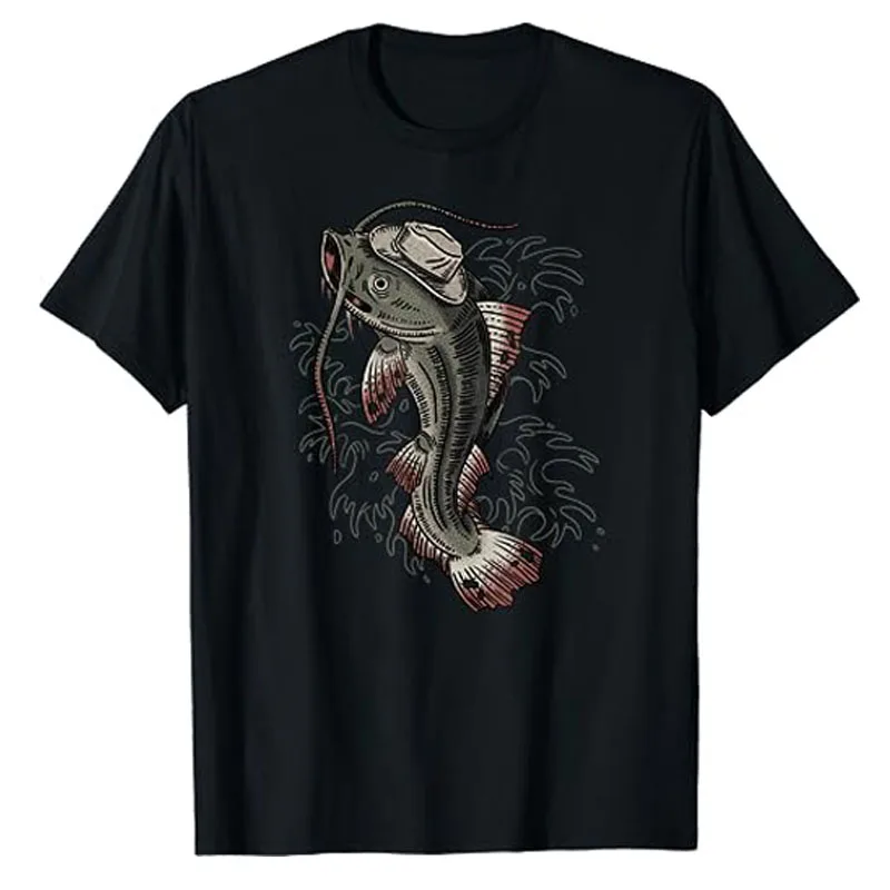 Video Gaming Hatfish T-Shirt Funny Fishermen Gamer Graphic Tee Humor Funny Fishing Lover Outfits Novelty Gifts Short Sleeve Top