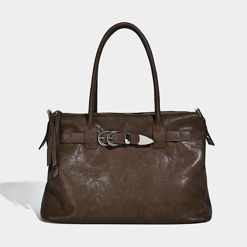 2026 جديد ريترو الأمريكية Sle المرأة بولي Leather حقيبة يد جلدية فاخرة مصمم سعة كبيرة التنقل الكتف Crossbody حقيبة كبيرة