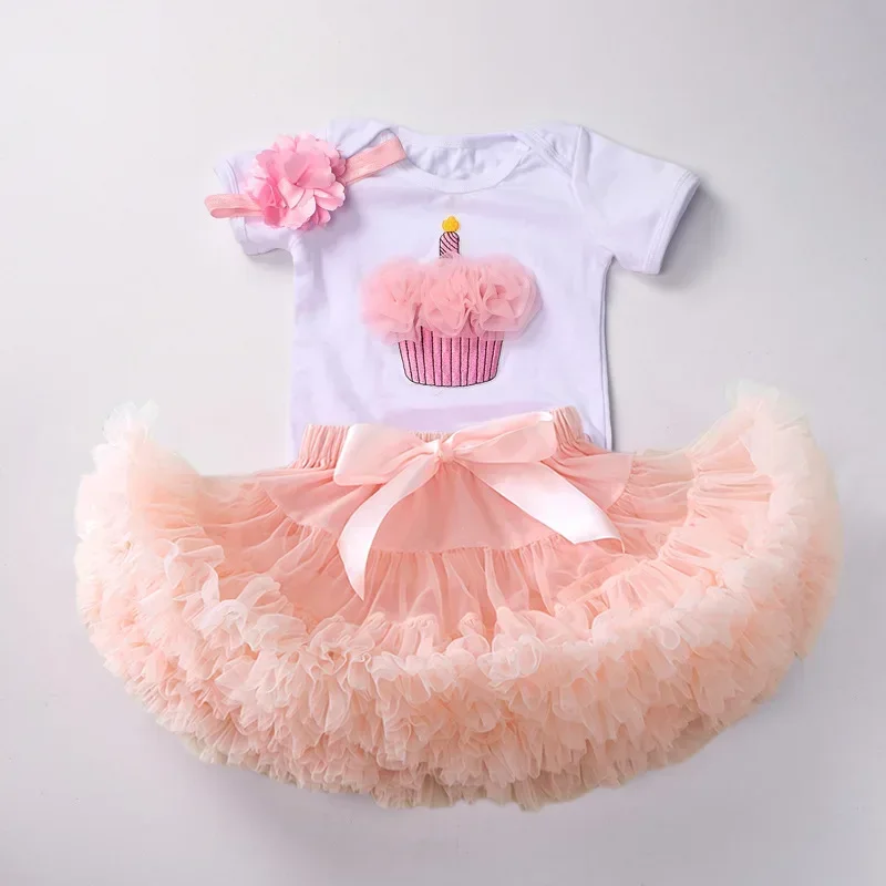 

Baby Girl Tutu Dress Sets My 1st Birthday Toddler Romper Tops + Tulle Skirt Party Infant Print Clothing Newborn Dresses Set