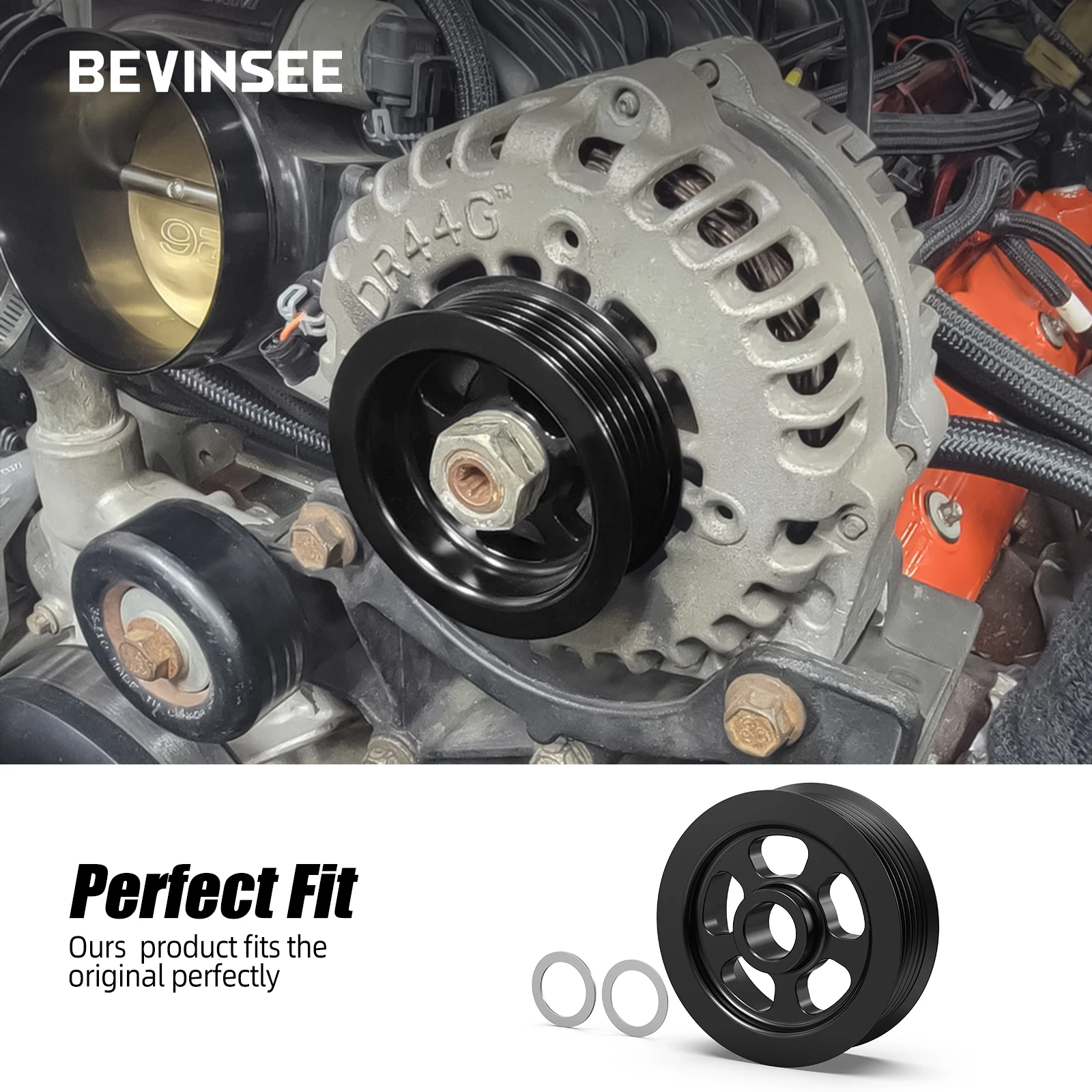 BEVINSEE LS 3\'\' OD Billet Aluminum Overdrive Alternator Pulley 6 Rib for LS1 LS2 LS3 LS6 for Truck SUV V8 models 1999-2003