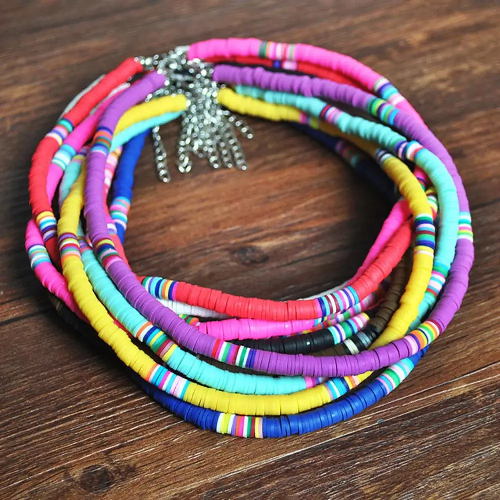 Women Necklace Colorful Beads Bohemian Polymer Clay Choker Stackable Long Lasting Collar Necklace For Party Collar Femenino