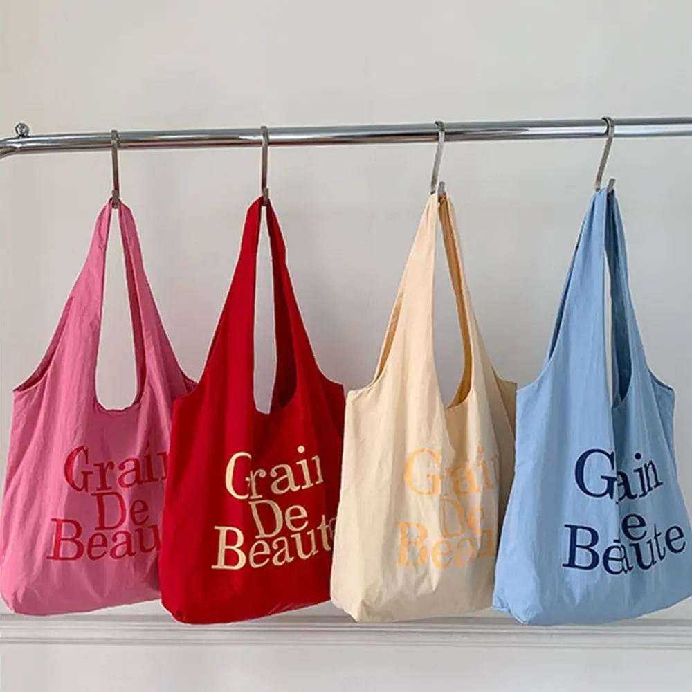 

Ins Korean Nylon Tote Bags Casual Large Capacity Letter Shoulder Bag Lightweight Shopping Commute Bag Students