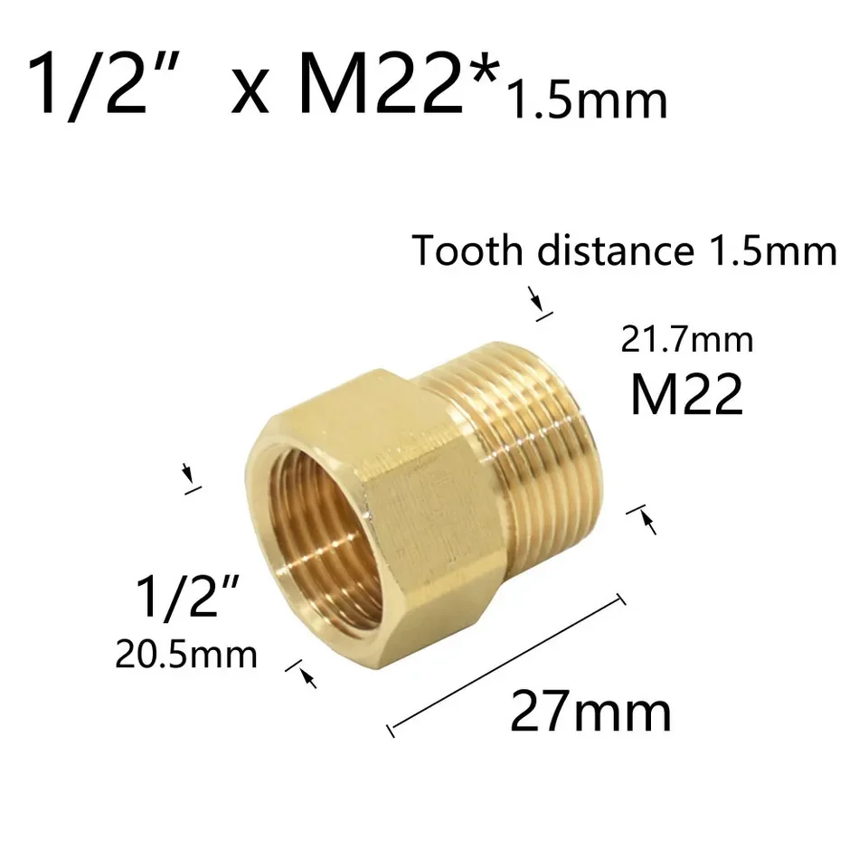 Brass Reducing Adapter for Water Systems with Multiple Thread Sizes Including 3/8 Inch 1/2 Inch M14 M18 M22 Metric and Imperial