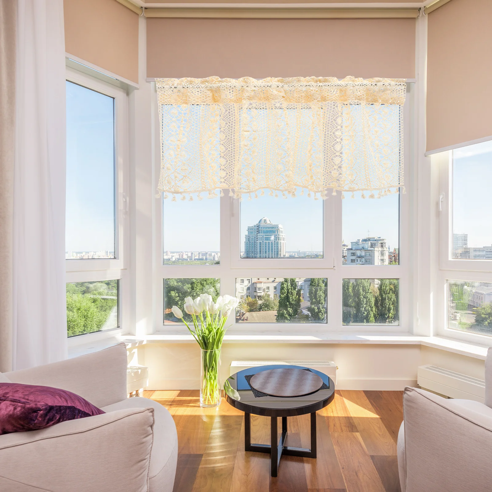 

Alipis Small Crochet Curtain for Bathroom Window Cabinet Door Half Cotton Curtain Bohemian Shelves Decor Thread