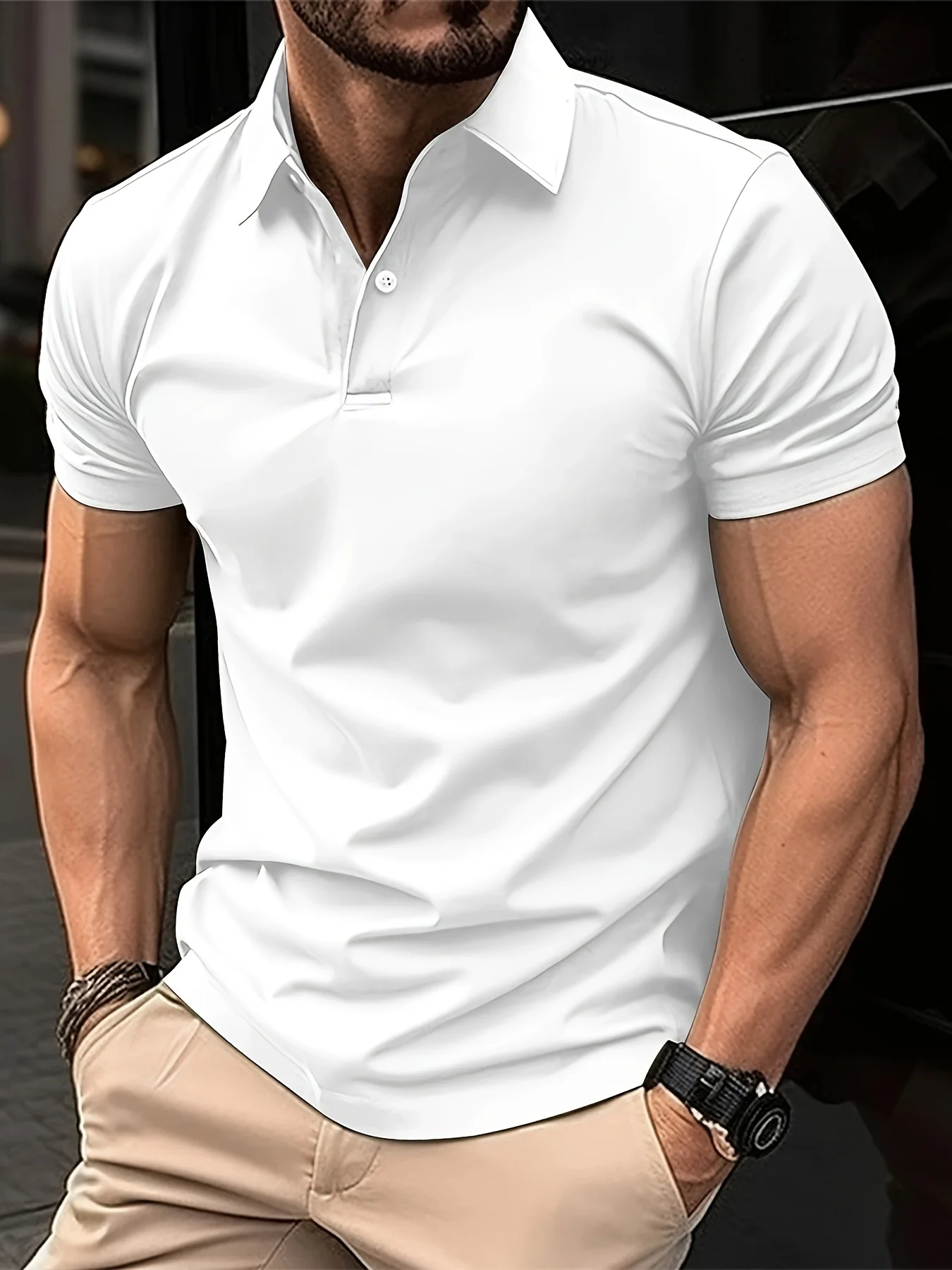 Summer Men's Solid Color Shirt, Fashionable Button Top. Exercise in The Gym in Summer and Wear Polo Shirts for Daily Wear