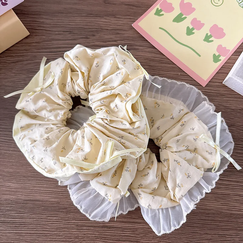 

Floral Printed Scrunchies Elastic Hair Bands Lace Bow Hair Rope Ties Ponytail Holder Rubber Bands Hair Accessories Headwear 1pc