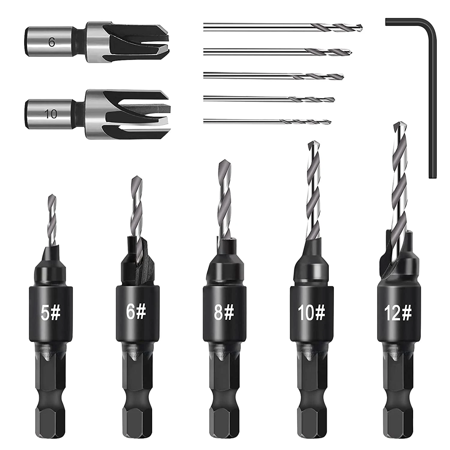 AB51 Countersink Drill Bit Set, Woodworking Chamfer Adjustable Countersink Tools on Counter Sink Holes with 1/4inch Hex Shank