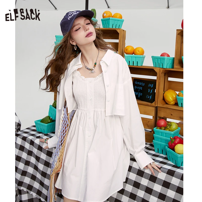 ELFSACK 2024 summer new arrival picnic travel vacation holiday soft comfortable fitted suspender top skirt casual designable sim