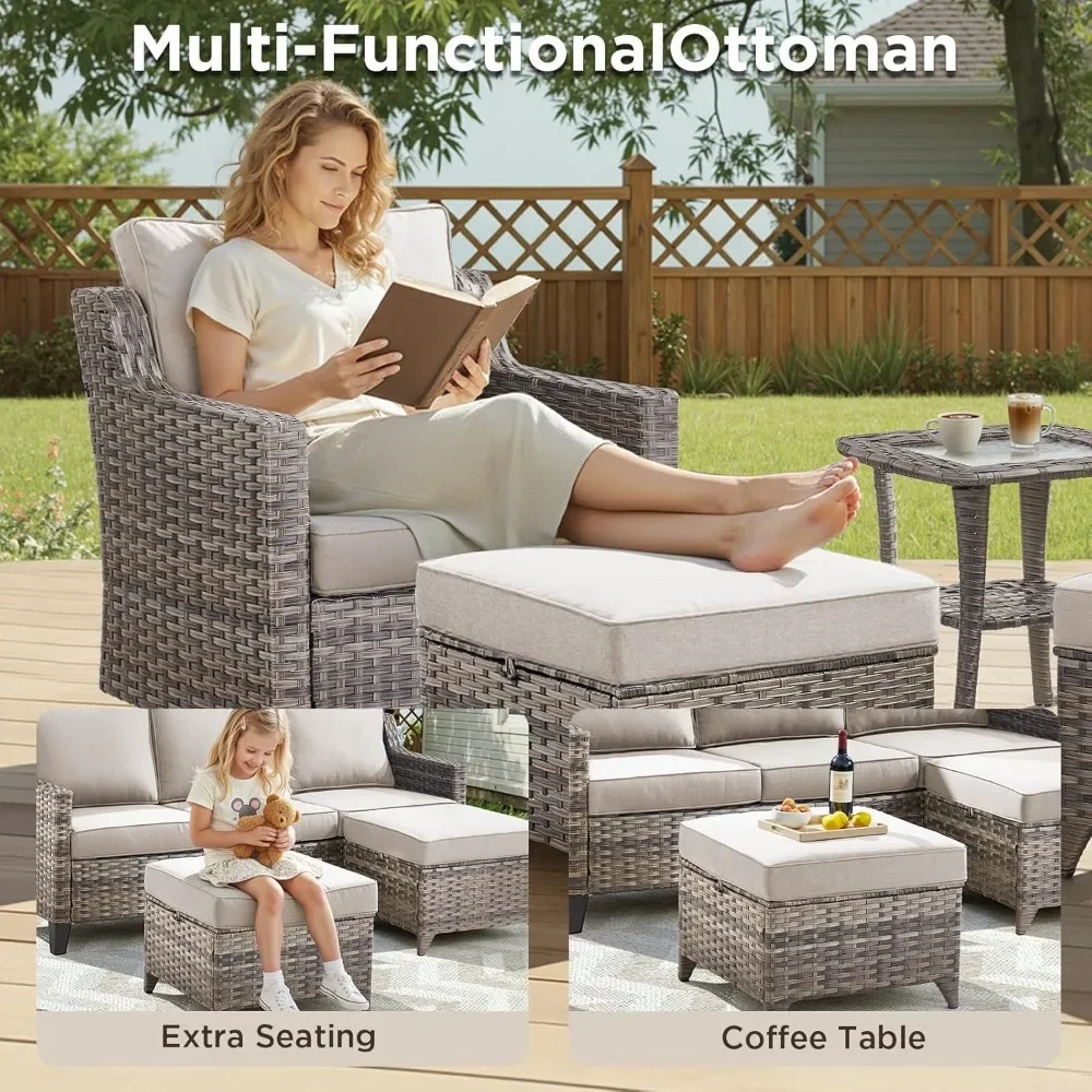 

5 Pieces Outdoor Furniture-High Back Outdoor Wicker Couch Patio Chairs Set of 2 with Comfy Cushions Ottomans Patio Furniture Set