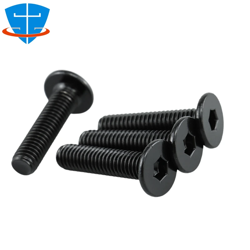 200PC Ultra Thin Flat Head Screw M2 M3 M4 M5 M6 M8 M10 M12 Black 304 Stainless Steel Flat Head Hex Socket Screw Allen Wafer Bolt