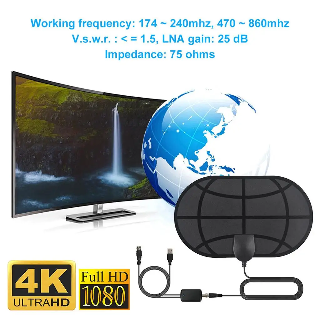 

980 Miles HD TV Antenna Booster Indoor Bedroom Weather Forecast Flat Design 1080P Digital Aerial Reception Antennas