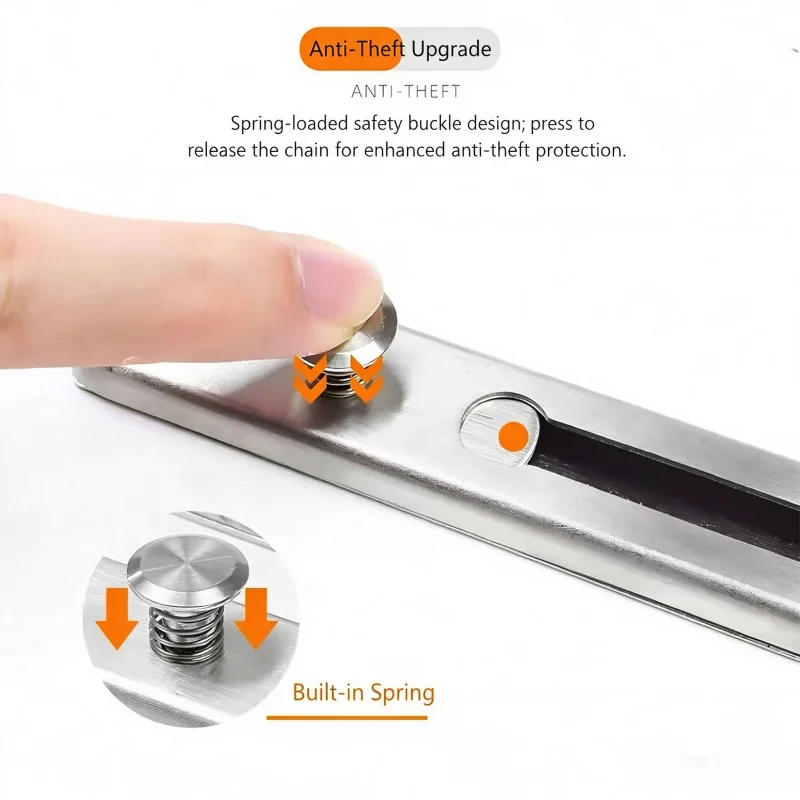 Stainless Steel Door Security Chain Lock, Punch & No Punch Dual Use Door Latch, Indoor Anti-Theft Door Buckle for Home Hotel