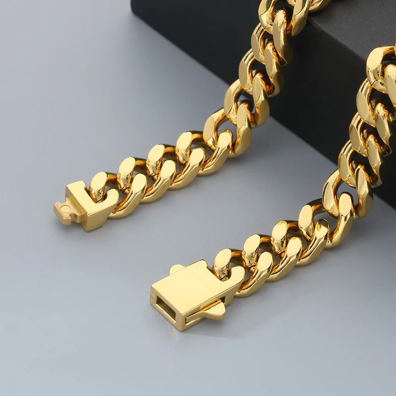 فاخر 24K 9999 الذهب الخالص الذهب الحقيقي الرجال الشرير الكوبي سوار مشبك مسطح Ins الموضة