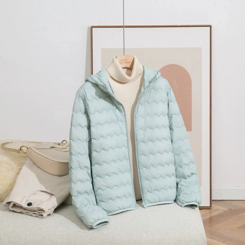 Schinteon Piumino leggero da donna in piumino d'anatra bianco al 90% con cappuccio Cappotto capispalla casual autunno inverno di alta qualità 2025 Nuovo