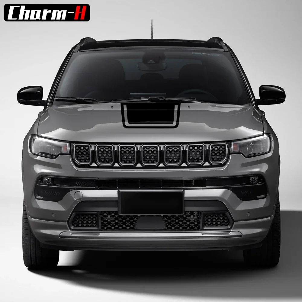 1 Piece Hood Stripe For Jeep Compass 2017-Present Bonnet Decal Racing Stripes Stickers Decals Accessories