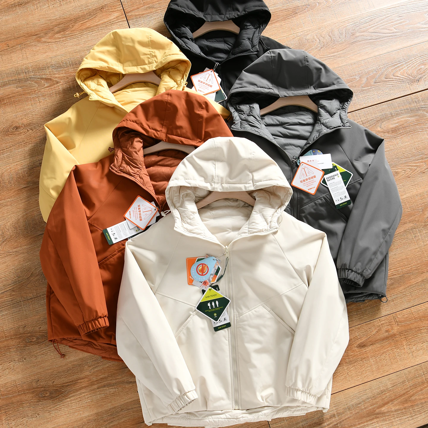 Men's Outdoor Casual Hooded Duck down Jacket Double-Sided Wear Thickened Warm Polyester Fiber Zipper Closure Long Sleeve Coat