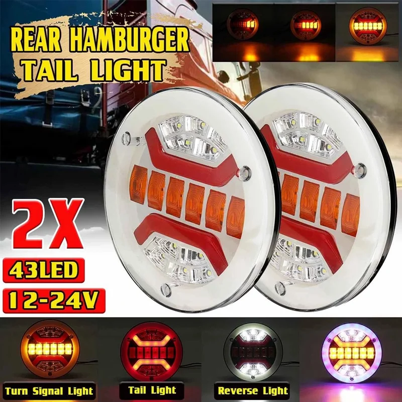 2Pcs 43 LED Truck Rear Tail Light Taillights For Trailer Lorry Caravan Camper Brake Stop Lamp DRL Turn Signal Indicator