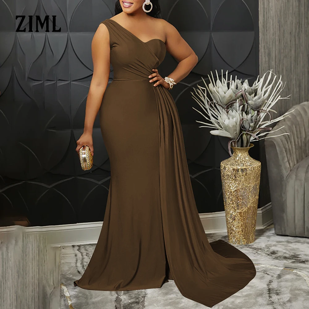 

ZIML Elegant Solid Backelss Slimming Evening Dresses for Women Diagonal Sleeveless Temperament Long Dress Female Fashion Style