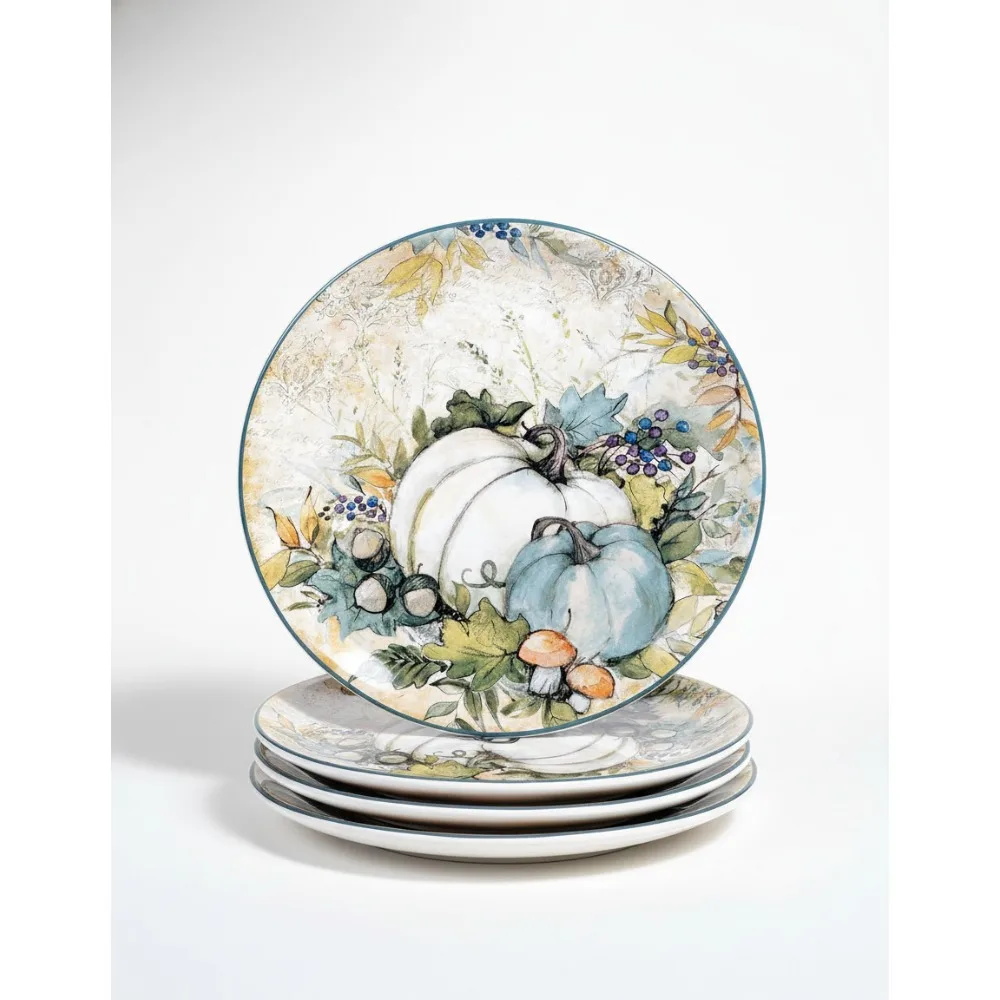 

Набор 9-дюймовых керамических тарелок для осеннего урожая, 4 шт., разноцветный дизайн в виде тыквы, можно мыть в посудомоечной машине для сезонной столовой