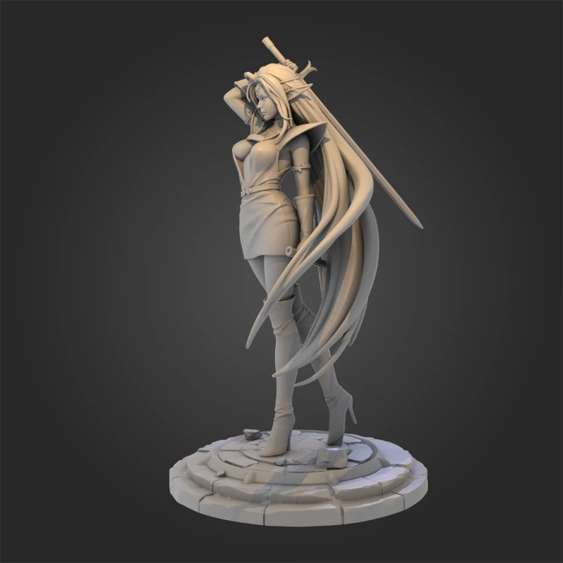 Resin Model Figure, 1/24 Scale Dark Elf Female Warrior, GK, Unassembled and Unpainted Kit, 3D DIY Toy