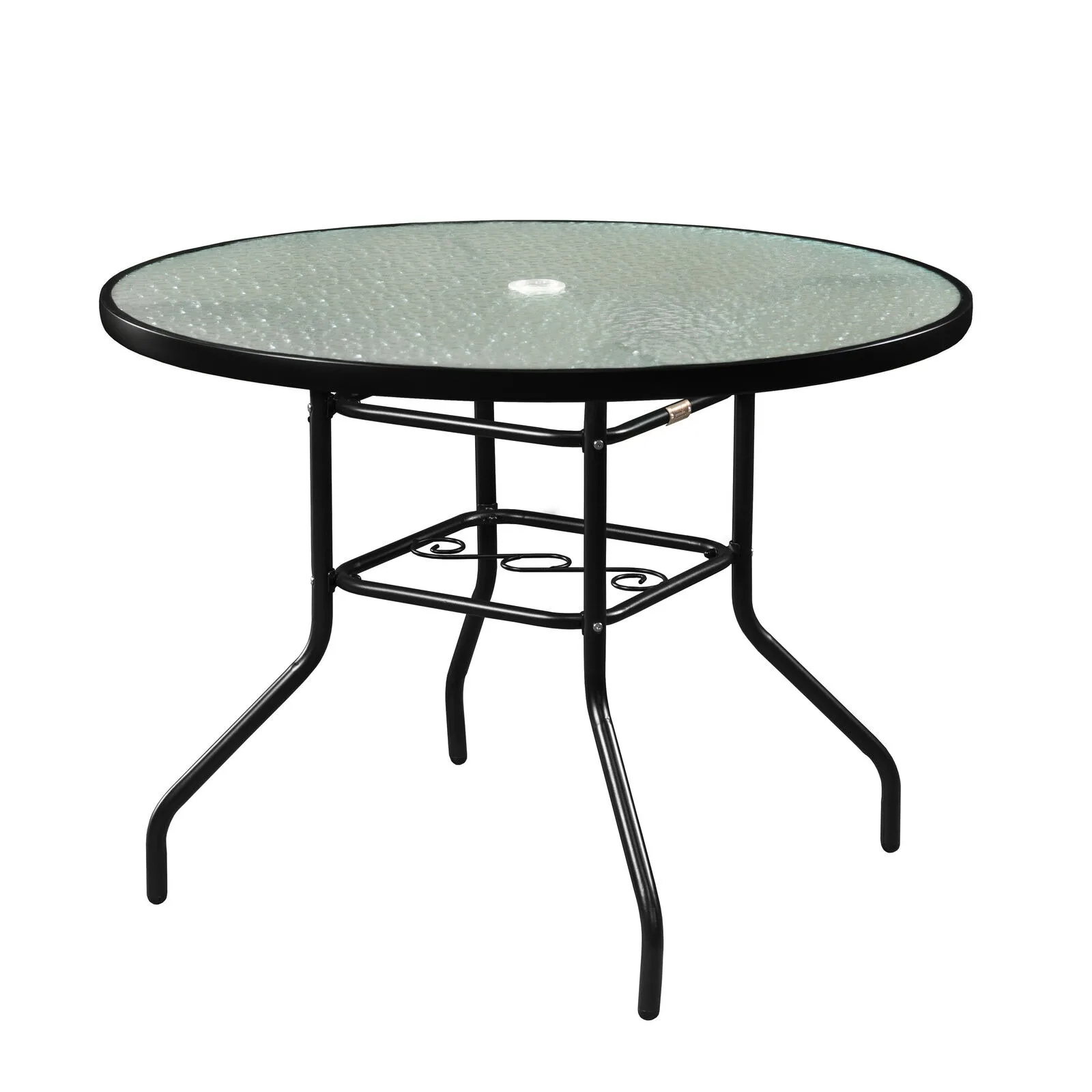 Dining Table Patio Furniture, Round Glass Top, Black, 40