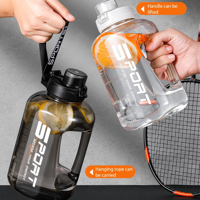 Sports Water Bottle 1.2L/1.7L/2.5L Large-Capacity Netflix Straw Pot Belly Cup Ton Ton Bucket Students Portable Plastic Space Cup