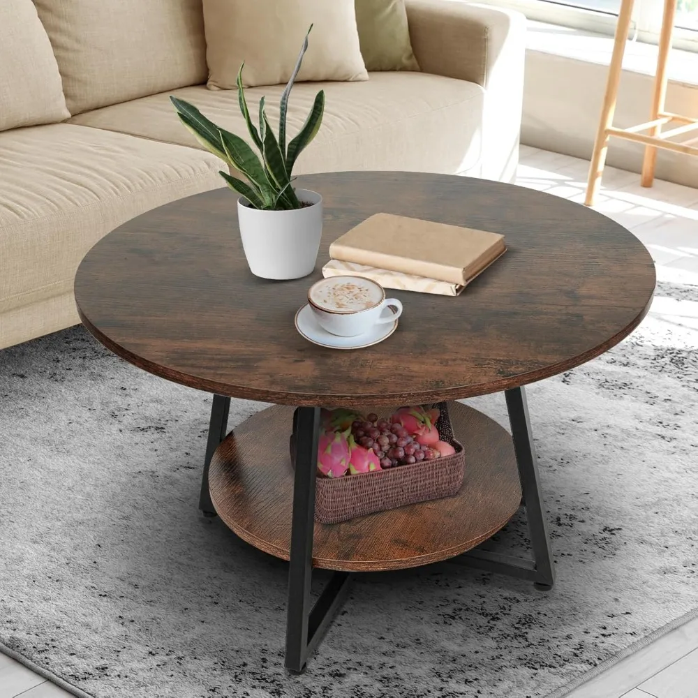 

2-Tier Circle Coffee Table with Storage, Modern Wood Round Center Table, for Living Room, Small Space, Home Office,Easy Assembly