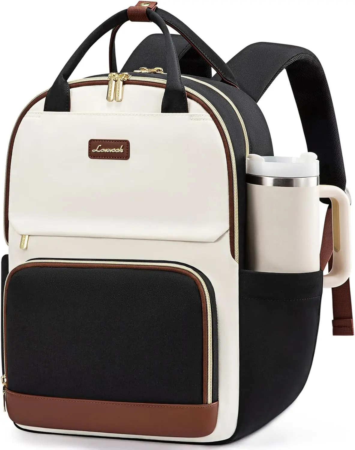 

Женский рюкзак для ноутбука 15,6 дюймов с держателем для стакана, водонепроницаемая дорожная сумка для книг для студентов, учителей, медсестер, бежевый, черный, коричневый