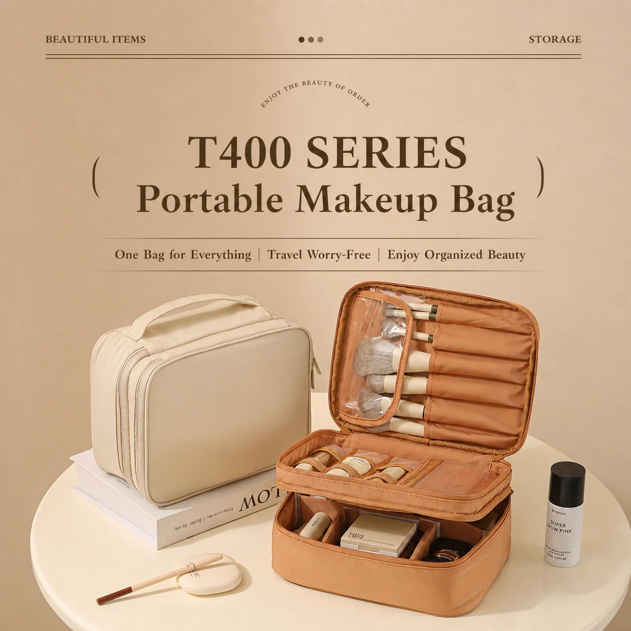 Makeup Storage Bag Adjustable Divider Cosmetic Bag Handheld Cosmetic Bag Modern Minimalist For Daily Home Use Toiletry Storage