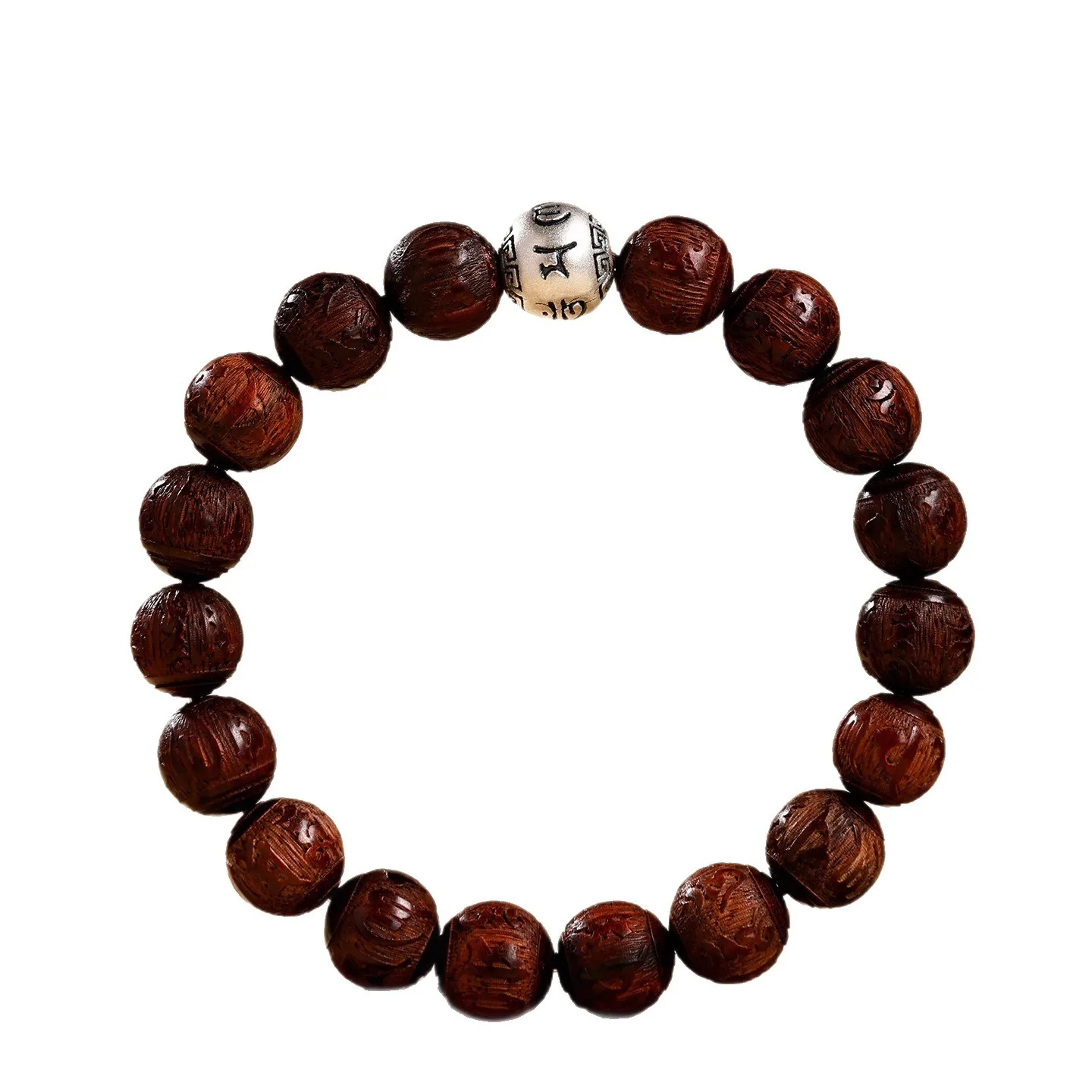 Carved Red Sandalwood Bracelet for Women with Six-Word Mantra Chinese Zodiac Year Wooden Wristband for Men Gifts