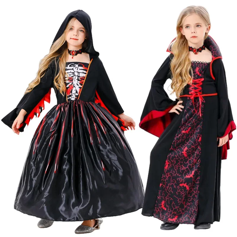 Popular Practical Hot Sale European and American Halloween Cos Witch Skull Costume Cosplay Vampire Stage Party Costume