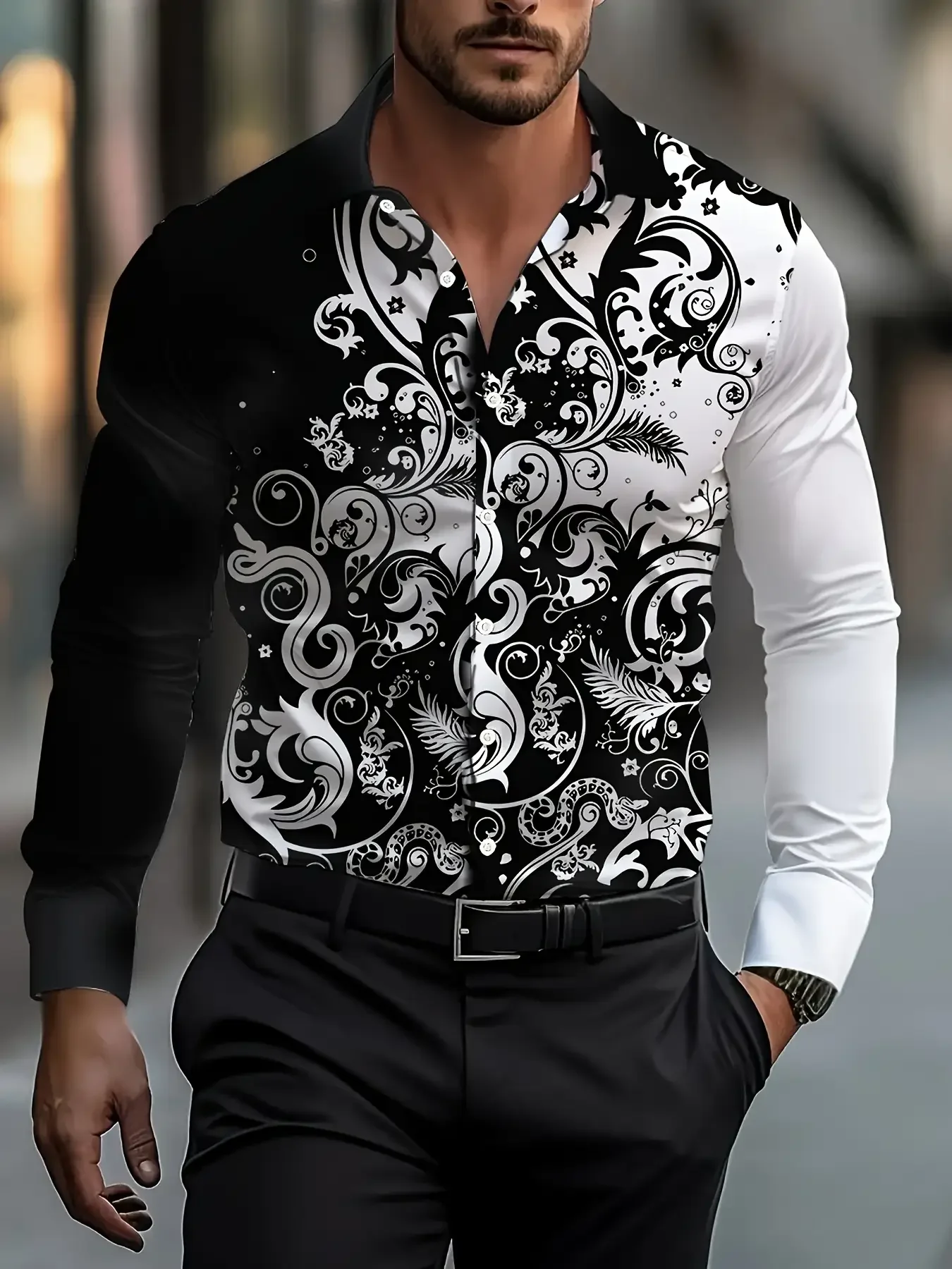 

Men's business casual formal shirt, floral design, button up shirt, daily wear, spring and summer seasons